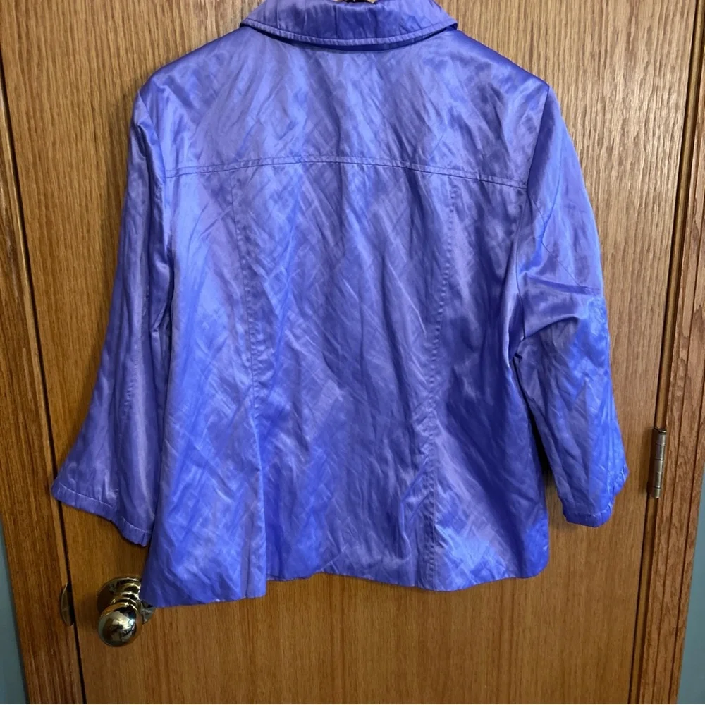 Vtg Laura Ashley Metallic Purple Jacket XL Windbreaker Shimmer‎ Ruffle Y2K Shiny